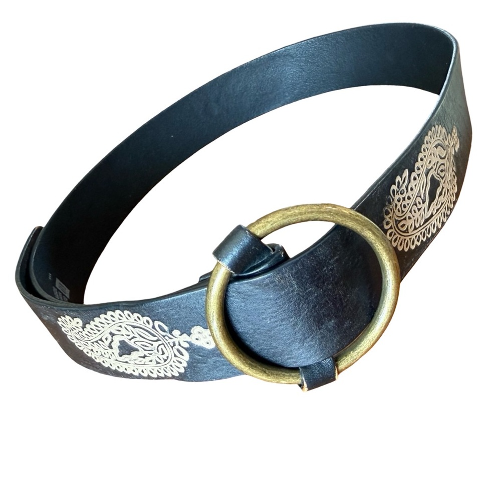 Black Leather Belt Paisley Design Stamped Women’s Medium